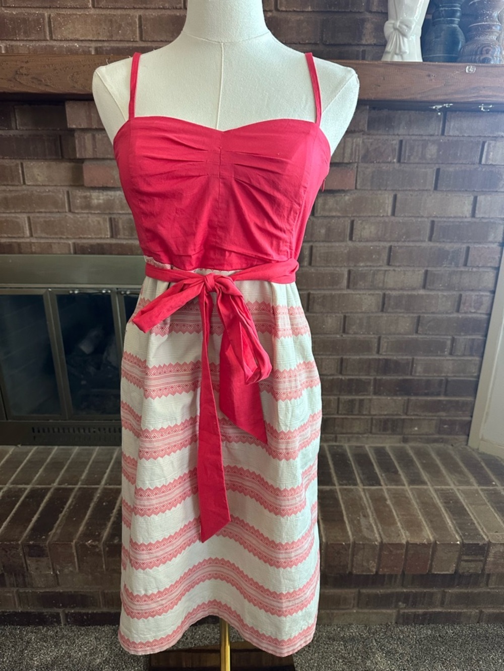 Anthropologie Maeve Hushed Hamlet Dress Pink Coral Cream Sun Dress  4